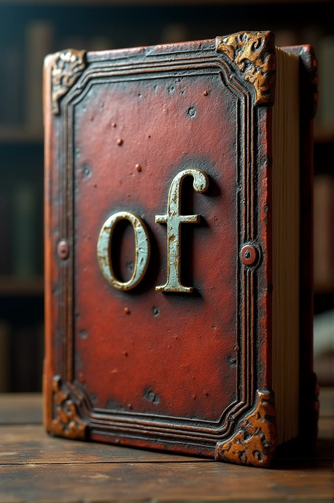 An old book cover with the words "of" Na capa