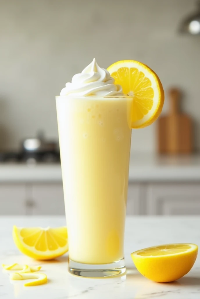 Help me by making a lemon cheesecake flavored milkshake can, where the lemon is evident