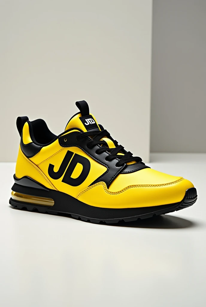 Yellow and black sneaker with the initial jd