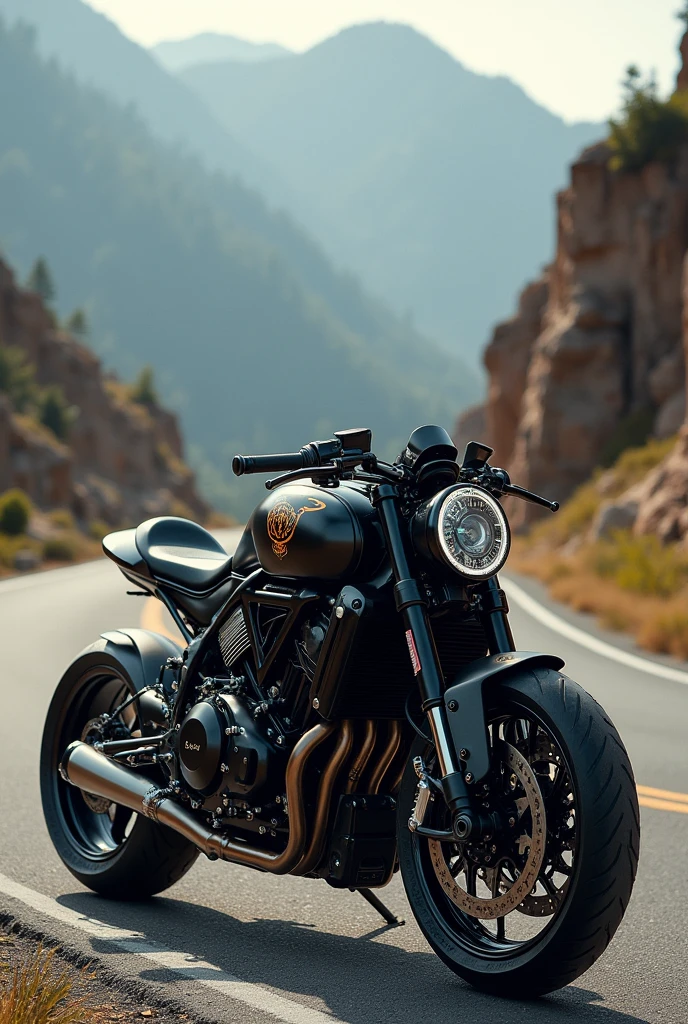 A motorcycle with a horse logo
