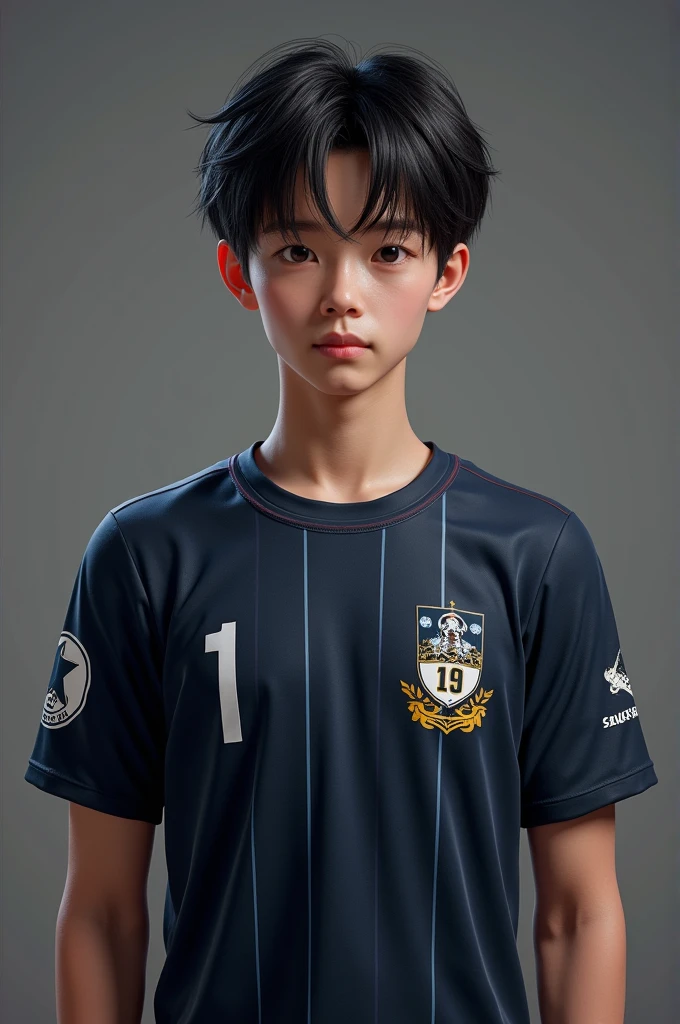 Make a Japanese, 1, wearing a squad tshirt with his nickname 'Arlotty' on it and his squad or team for eSport "The Night Core' and put a logo. No numbers, realistic like real human taken by camera