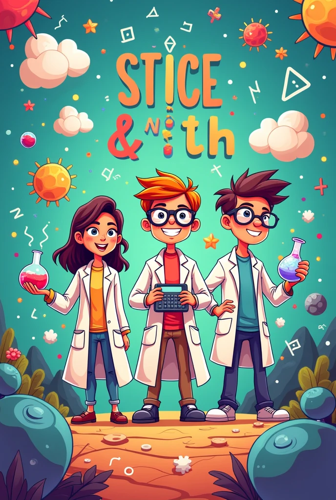 generate a cartoon poster drawing image that focuses on science and math event