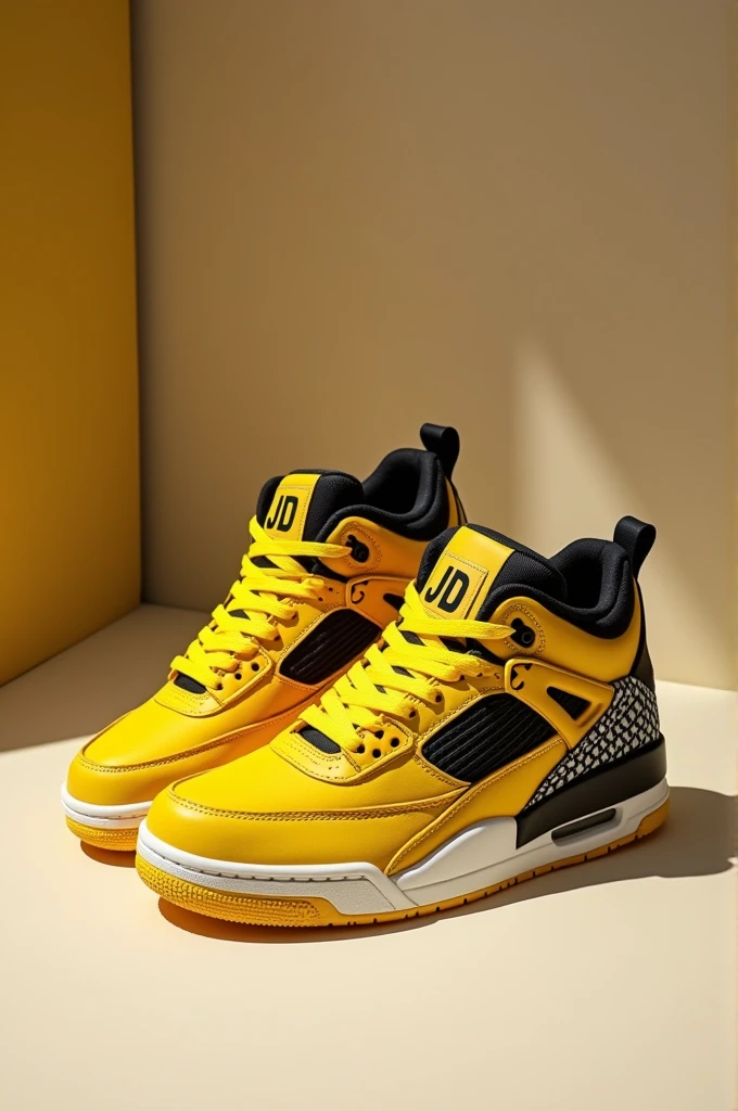 Yellow and black sneakers with jd initials