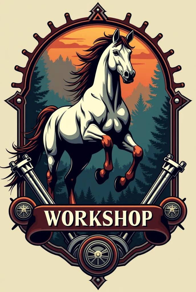 Logo of a motorcycle workshop where there is a horse