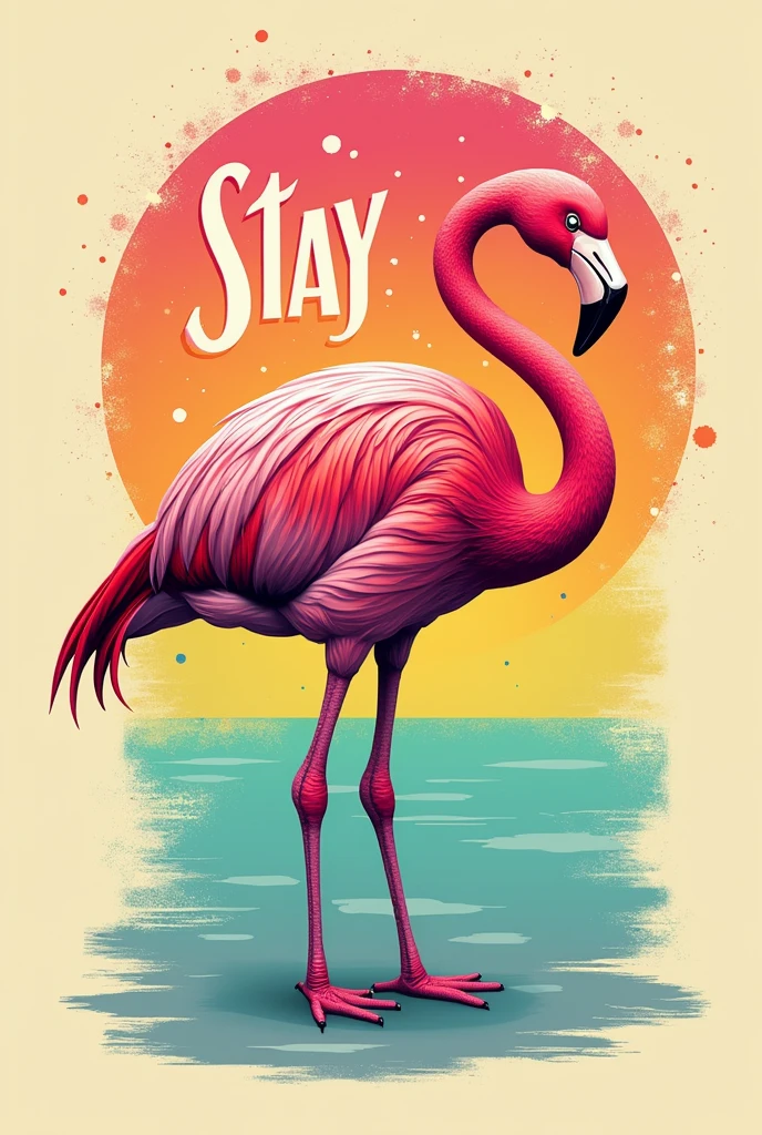 retro vintage logo of flamingo shoe, stay sassy flamingo, printing style,out-zoom luminous,rainbow pastel,plain splatter,grunge --s 750,