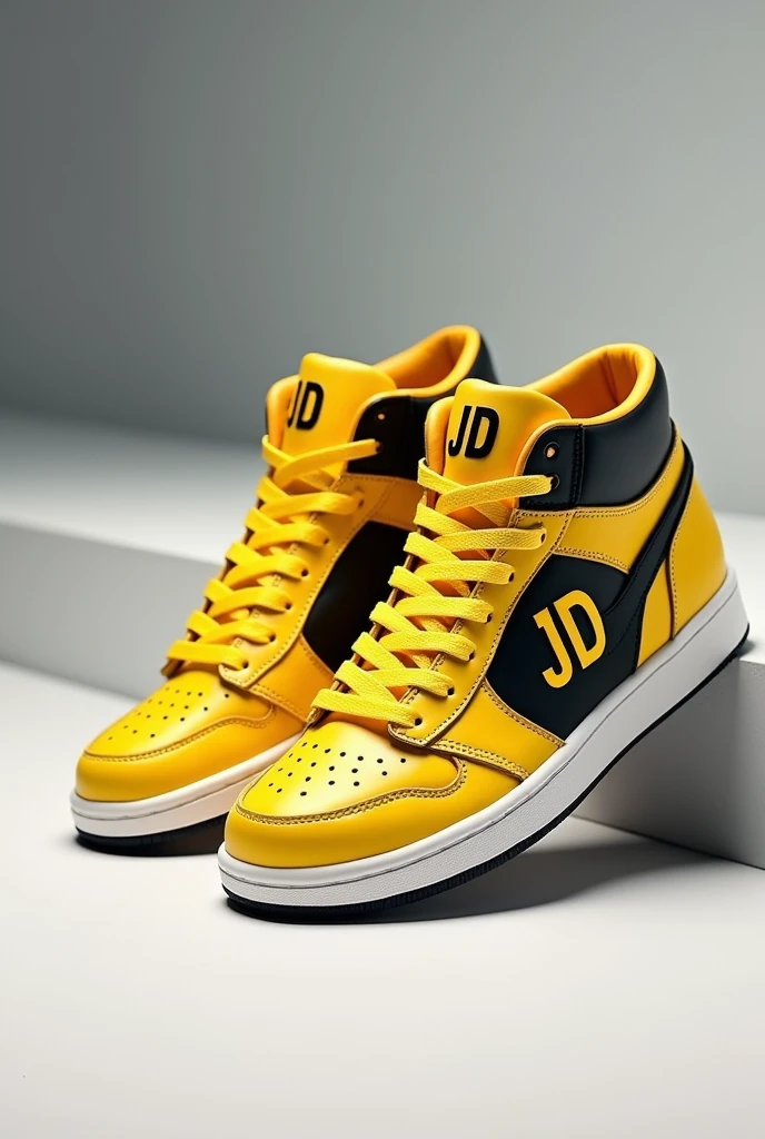 Yellow and black sneakers with jd initials