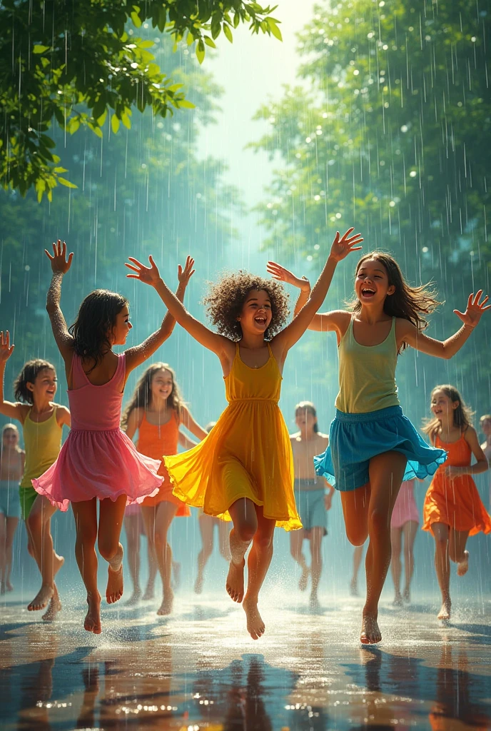 Playing in the rain dancing and laughing