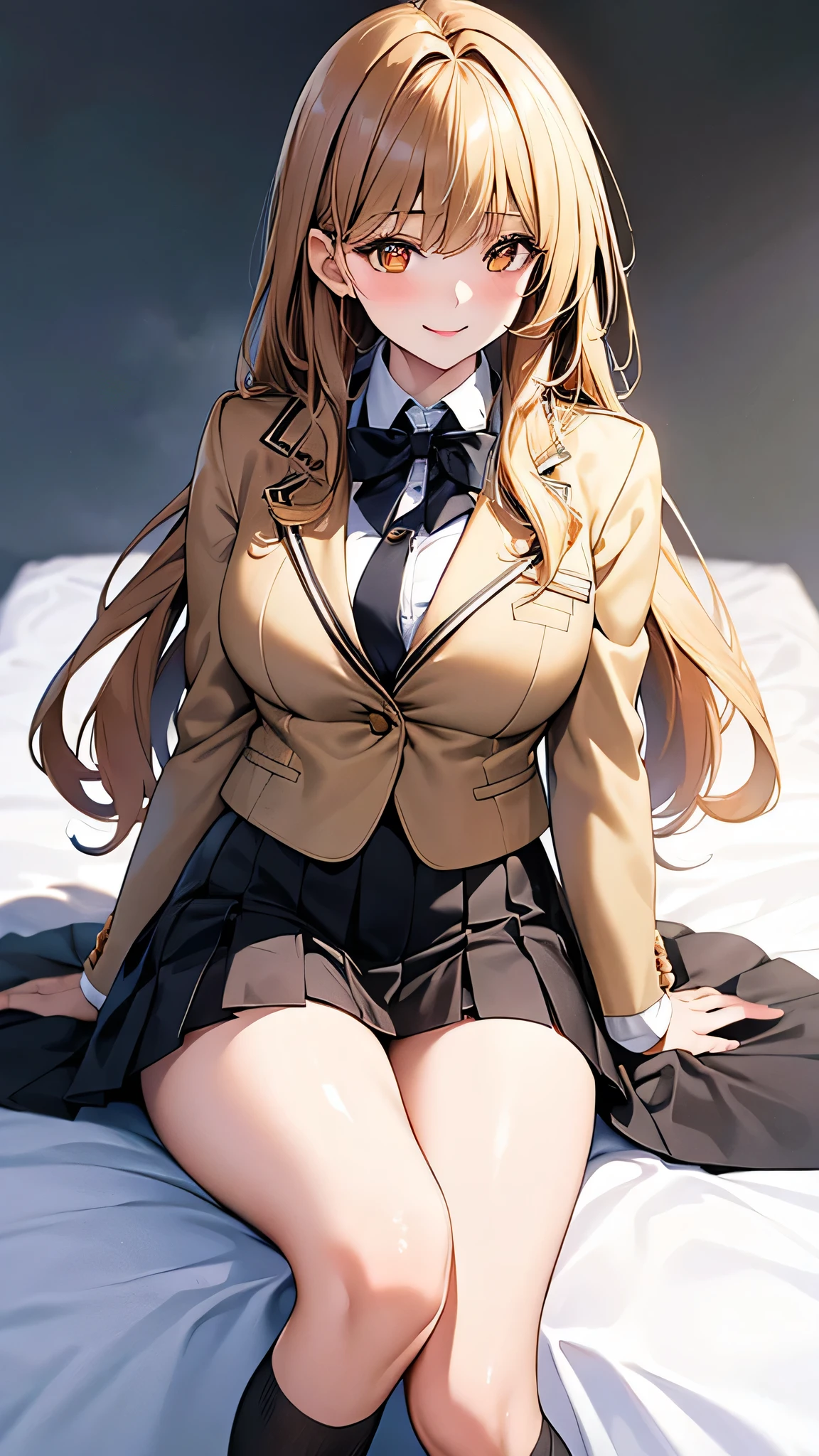 4K resolution,((Highest quality)),Ultra-high resolution,young woman, alone, sexy, (Shy smile), (Pale golden eyes), Beautiful and symmetrical face, (Brown set medium hair),Blazer uniform,Dress shirt,Pleated mini skirt,Knee-high socks,Realistic:1.4,Realistic:1.4,(masterpiece:1.2),Perfect Eyes,Perfect Eyes,Perfect Legs,Open your legs a little,classroom