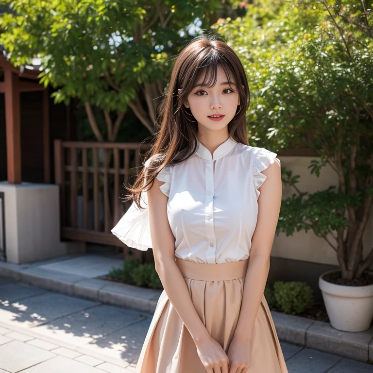 laughing out loud,(knee shot), 1 girl, On the face, light brown hair, blunt bangs, hair behind ears, Hair over the shoulders, long hair, Slender body type, Super thin face, face slimming, delicate lips, beautiful eyes, Thin blush, Eyes are light brown,Check it out here, (realistic:1.3), Standing next to a Japanese street, 8k, , Super detailed, high quality, best quality, High resolution, ,Large Breasts,H CUP, 3, color:
連身裙的color為鮮豔的黃色,這種color給人一種活潑、sunny feeling,Very suitable for spring and summer seasons。
Skirt type:
This dress has a sleeveless design,showing her shoulders and arms,Adds youthful atmosphere。
The skirt is cut in an A-line shape,Expand downward from below the chest,Creates an elegant skirt,Enhanced sense of flow。
Material:
雖然無法確定具體Material,But the skirt looks light and soft,May be cotton or polyester,Suitable for wearing in warm weather。
Detailed design:
Skirts may have ruffles or layers,Such details add dimension and richness to the skirt。
The overall shape is simple yet elegant,Suitable for many occasions。