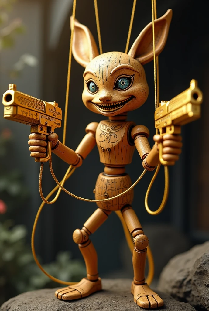 Puppet with 2 golden uzi gold cord trikster rpg
