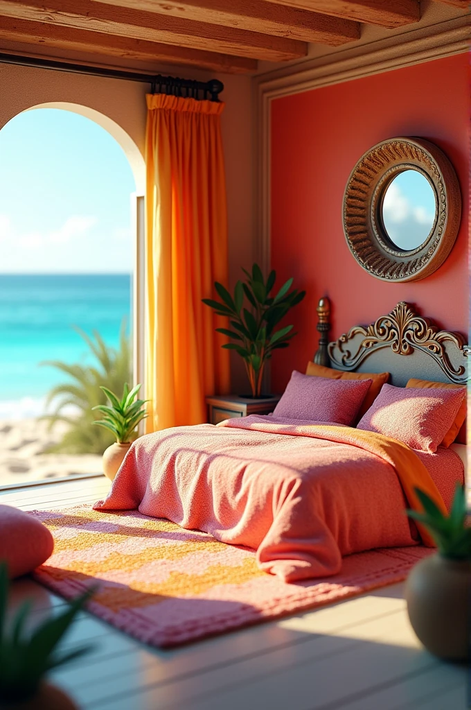 On a beach a a mini set-up bed that's well interior and archetecture and looking too stunning and beautiful look and use too colorful colour and should be much highlight