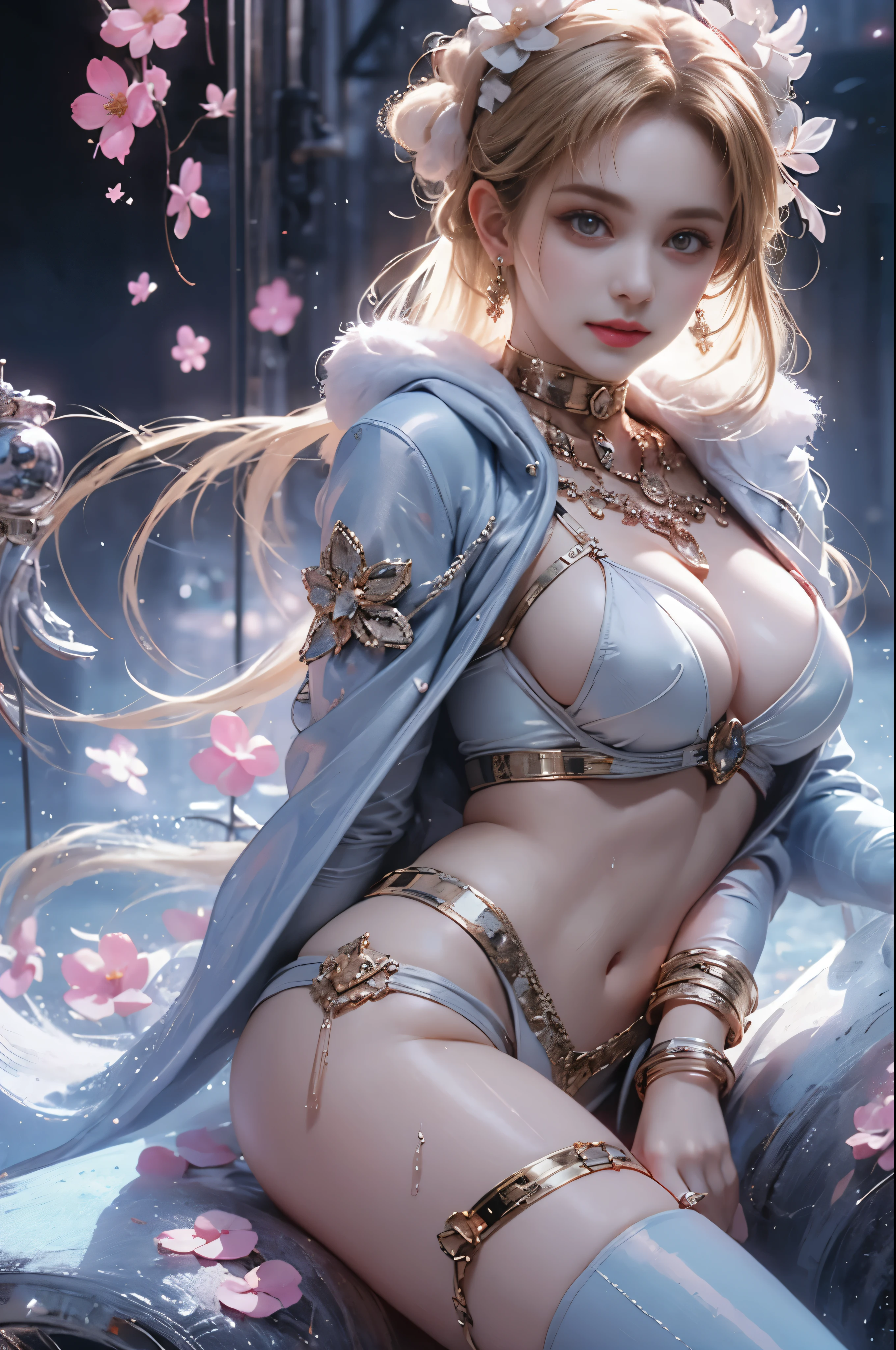 (8k extremely detaileded CG unit wallpaper),(Highest quality),(Best illustrations),(Best Shadow), (detailed: 1.4), 。.。.。.。.。.。.。.3d, んdebtdebt(High Dynamic Range), Light Tracing, NVIDIA, Super Resolution, Scattered under the surface, PBR Textures, Post-processing, Anisotropy debtiltering, Written boundary depth, Maximum sharpness and accuracy, Multilayer Texture, Albedo and Specular Maps, Surface Shading, Accurate simulation of light-matter interactions, Perfect balance, Octane Rendering, Two-tone lighting, wide aperture , Low ISO,White balance,Three-part method,8K RAW,intricate-detailed, Delicate pattern, Deep Shadow, masterpiece, Genuine, Roughness, SurGenuine, Canon EOS R5でphotograph, 50mm lens, debt/2.8, Sharp debtocus, Smoothing, Roughness, Real Life, PhotoGenuineistic, photograph, 8K Ultra HD,In the flower field,Blue debtlower Girl,1 person,alone,Europe,Beautiful Bride,A light smile,Highly detaileded blonde hair,Mature Woman,Sky Blue Gossamer Veil,Sky blue light cloak,Sky blue light coat,Sky blue thin skirt,Sky blue lace underwear,Sky Blue Lace,Sky Blue Gossamer Gloves,choker,Earrings,gem,Small items,Head ornament,Hand decoration,leg decoration,High heels,Huge breasts,Large Breasts,Big Breasts,Burst chest,Big Breasts,Ample breasts,Expose the chest,Exposed breasts,Tight waist,Naked butt,Big Ass,Bare Belly,belly button,Wet,Wet body,Sweaty body,Glowing Skin,