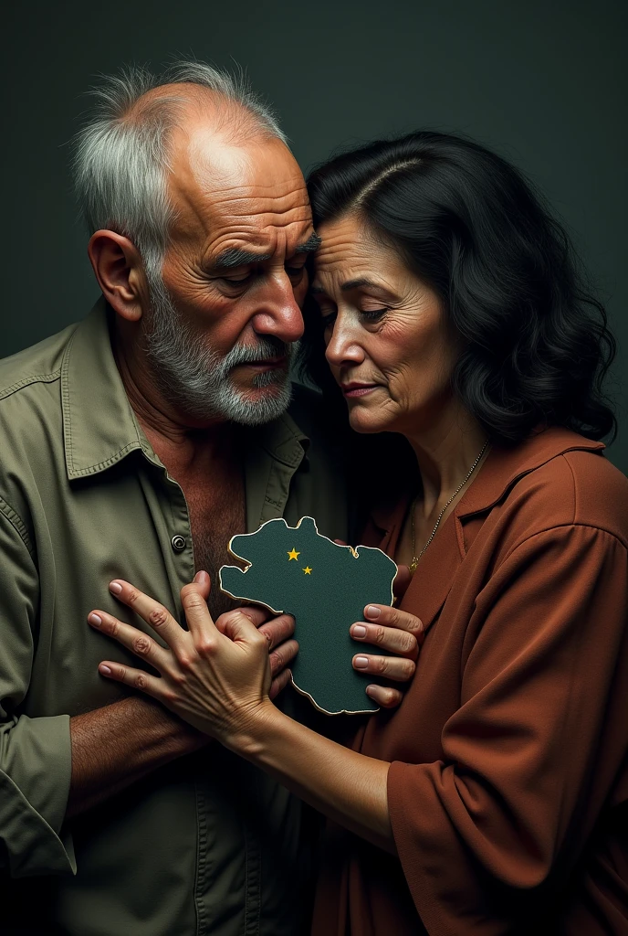 Old man and a woman holding Papua New Guinea and crying