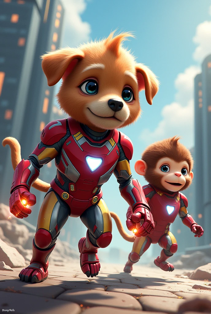 Dog and monkey iron man