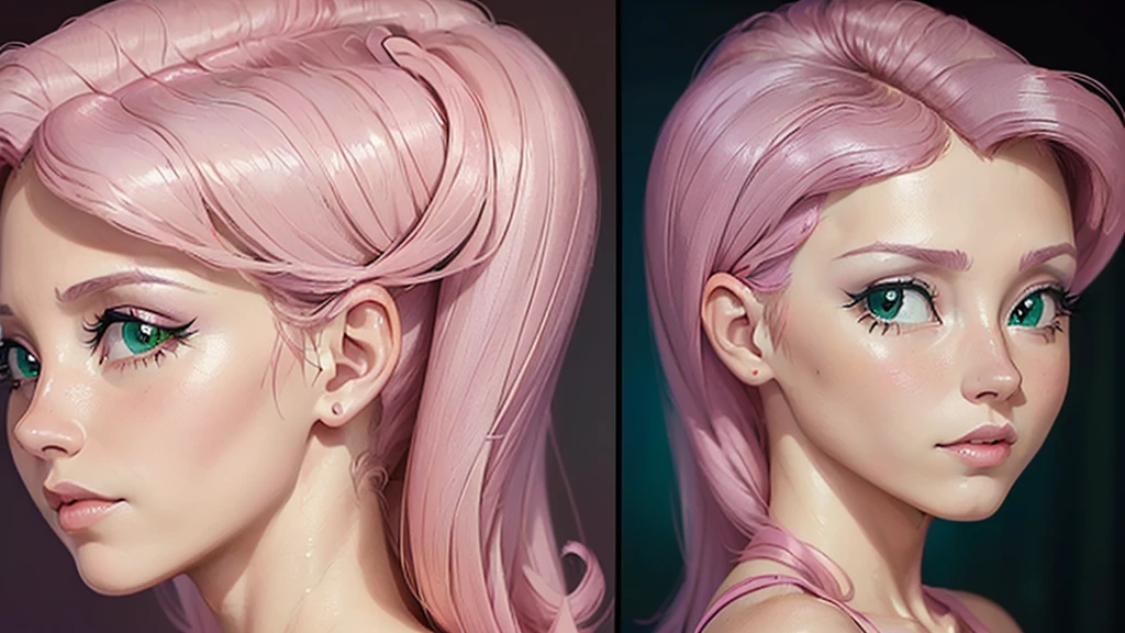 (((beautiful female body))),(((fluttershy as a sweet charming hot seductive horny model))), (((no hair))) ,(((look atthe viewer))),(((((face closeup front view))))),(((green eyes))),(((head closeup))),(((profile image))),(((from 3 sides)))