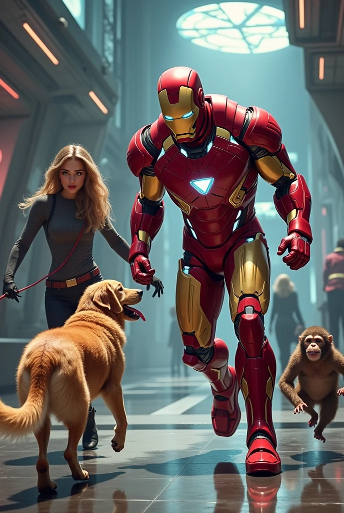 Dog and monkey iron man and women