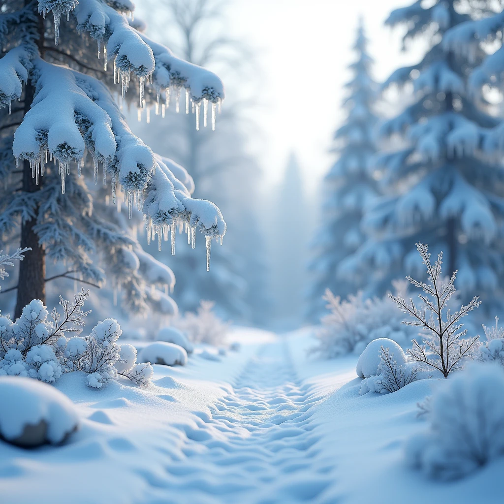 a snowy winter forest, beautiful detailed icy trees, detailed snow covered branches, intricate ice crystals, serene and peaceful landscape, soft natural lighting, muted color palette, ethereal atmosphere, (best quality,4k,8k,highres,masterpiece:1.2),ultra-detailed,(realistic,photorealistic,photo-realistic:1.37),cinematic composition,dramatic lighting,highly detailed snow textures,enchanting winter wonderland