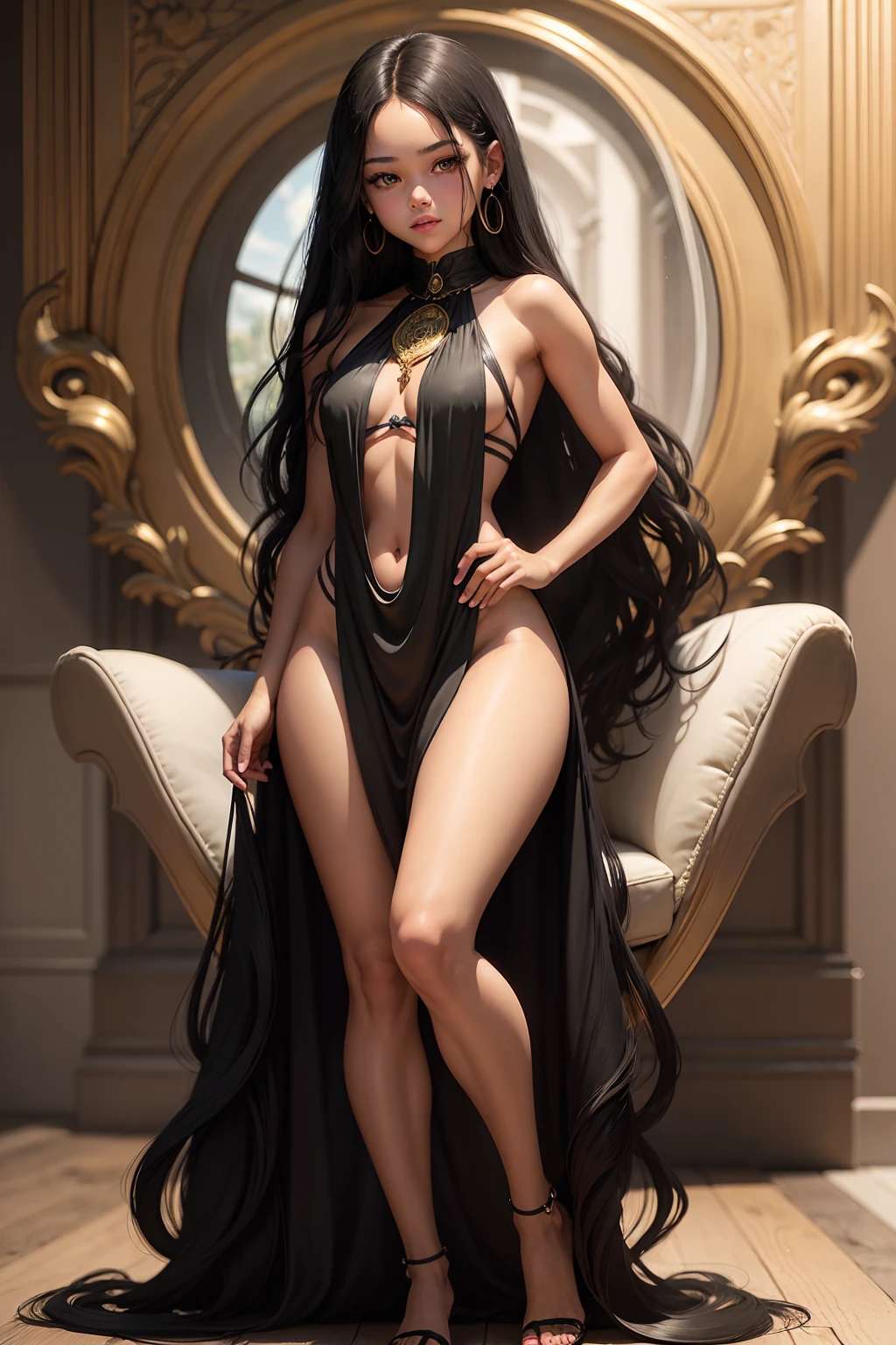 Interpretation of the human female form, Beautiful and radiant skin, flowing long black hair, Modern visual concept art, Inspired by Enoch Bolles, John Simmons, Art germ, trending on artstationh, intricately details, 4k 3D concept art, high resolution, Masterpiece,