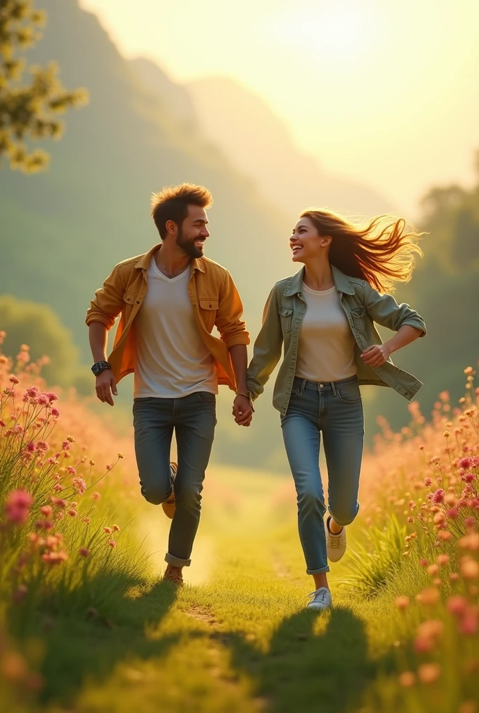 Couple running hand in hand