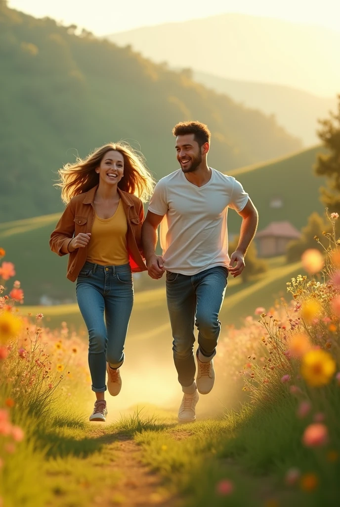 Couple running hand in hand