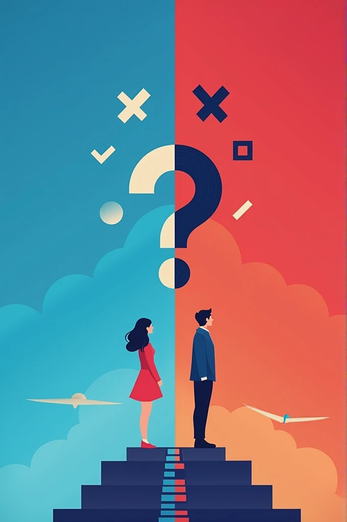 conceito: a simple and attractive logo that reflects the idea of choices and dilemmas.
elements: use icons like question marks, arrows pointing in opposite directions or check boxes Colors: opt for bright and eye-catching colors, como azul, rot, to attract attention