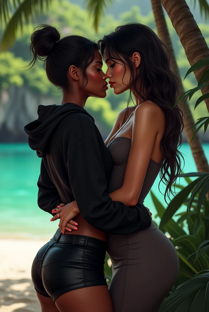Two Indian lesbian kissing in rain wearing t shirt and panty