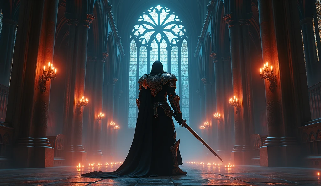 8k、Equipped with dark knight armor and sword ,large stained glass ,(number々の賞を受賞したmasterpiece、Incredible detail、Texture、Maximum details)red flame candle, (summoning magic),(A cave with beautiful moonlight late at night), (dark ritual),(dark organization)arafed image of a group of people in a church with ca,blndles,lit candle, dark cinematic concept art, elegant cinematic fantasy art, photorealistic dark concept art, by Beeple, dark robes, wojtek fus, gothic epic library concept, gothic epic library, epic cinematic concept art, dark concept art, Beeple and mike winkelmann, symmetrical epic fantasy art, High resolution, masterpiece, Highest quality, Intricate details, Very detailed, Clear focus, practical skin texture, texture, Shot with Canon, 85mm, Shallow and deep, Kodak Vision Color, Exactly, Very detailed, photograph_\(Extremist\), photographpractical, practical, Post-processing, Maximum details, Roughness, Real Life, Extremist practical, Photorealism, photographgraphy, 8K Ultra HD, photographgraphy