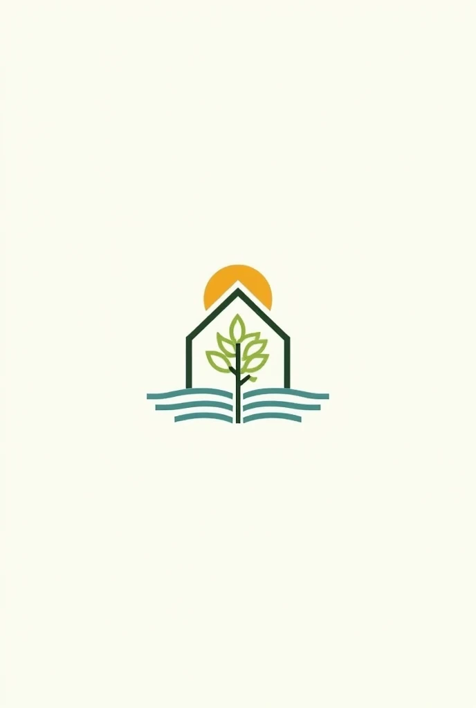modern and minimalist logo, with clean lines and simple shapes. The combination of natural elements (sun and tree) with the shape of a house suggests a connection between home and nature.