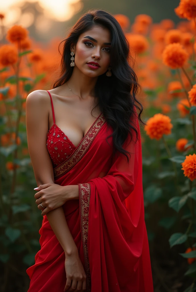 Nude Indian transwomen big breast hot face sexy pose background of full flower full cover photo ultra photo unique photo beautiful sunrise glamour saree red saree