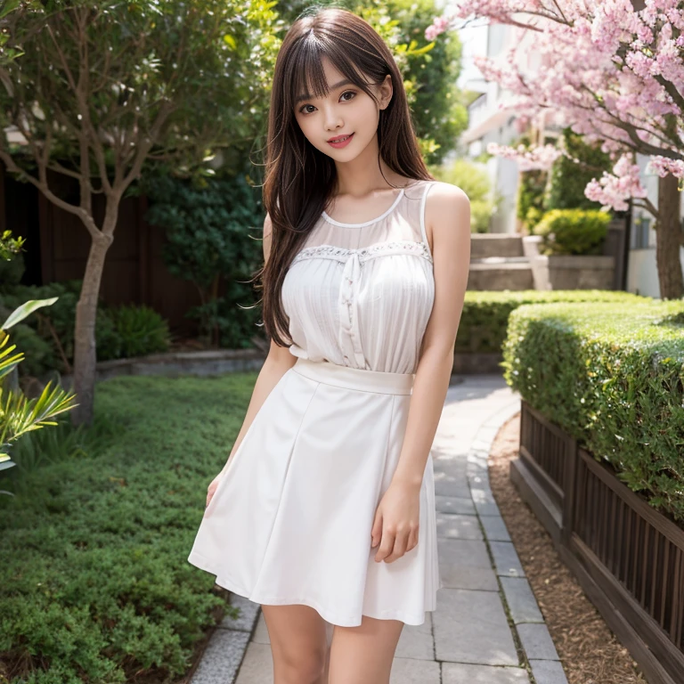laughing out loud,(knee shot), 1 girl, On the face, light brown hair, blunt bangs, hair behind ears, Hair over the shoulders, long hair, Slender body type, Super thin face, face slimming, delicate lips, beautiful eyes, Thin blush, Eyes are light brown,Check it out here, (realistic:1.3), Standing next to a Japanese street, 8k, , Super detailed, high quality, best quality, High resolution, ,Large Breasts,H CUP, 3, color:身穿連身裙的color為鮮豔的黃色,這種color給人一種活潑、sunny feeling,Very suitable for spring and summer seasons。
Skirt type:
This dress has a sleeveless design,showing her shoulders and arms,Adds youthful atmosphere。
The skirt is cut in an A-line shape,Expand downward from below the chest,Creates an elegant skirt,Enhanced sense of flow。
Material:
The skirt looks light and soft,May be cotton or polyester,Suitable for wearing in warm weather。
Detailed design:
Skirts may have ruffles or layers,Such details add dimension and richness to the skirt。
The overall shape is simple yet elegant,Suitable for many occasions。