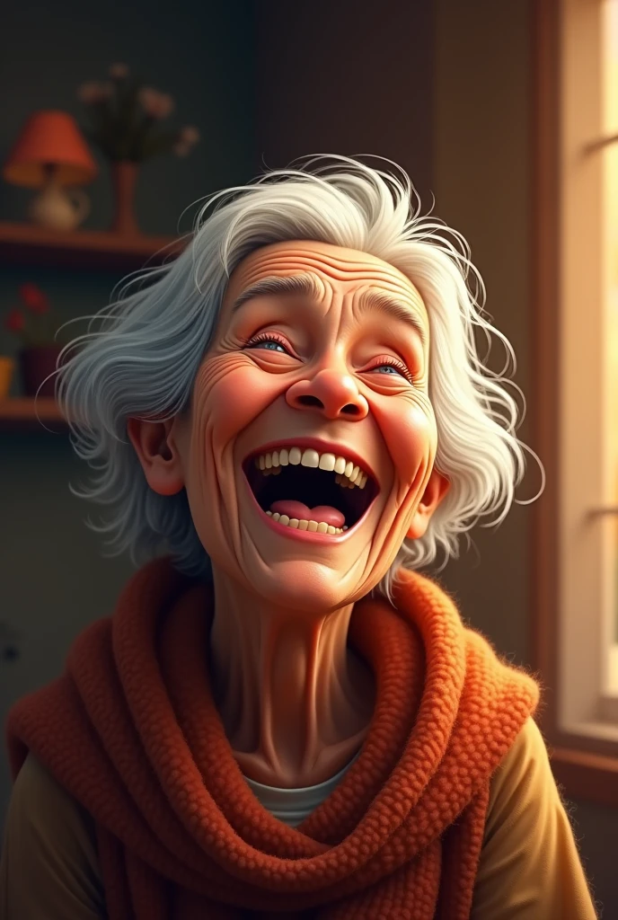 an old woman with wrinkles laughing