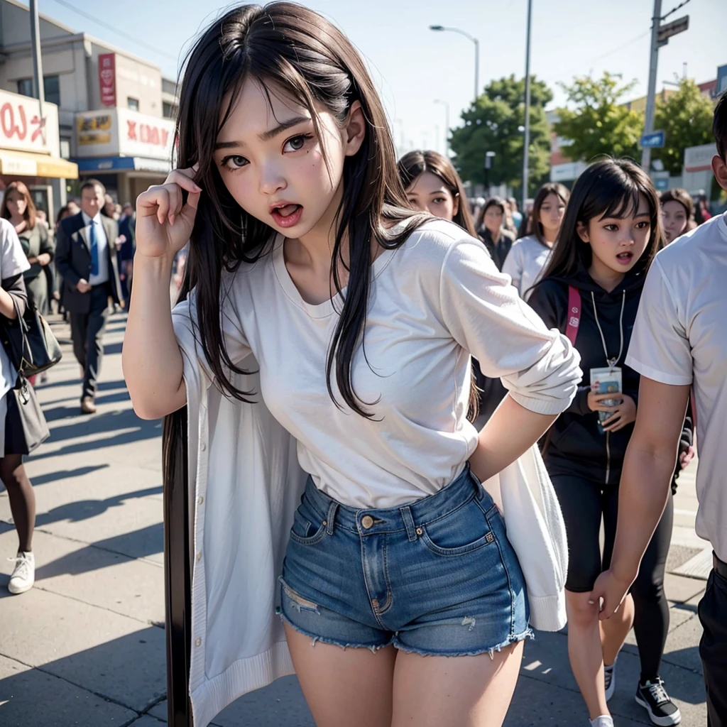 Beautiful and innocent high school girls and perverted men, Molested by perverted men lying in wait, A beautiful girl with a baby face like an idol, She screams with her mouth open in shame at being seen naked in public, Glaring shyly at the viewer, There's no escape, Beautiful wavy bob hair, Increased sensitivity, Beautiful Eyes, Ultra high definition, Clear white skin, Slender body, Japanese, Anatomically correct