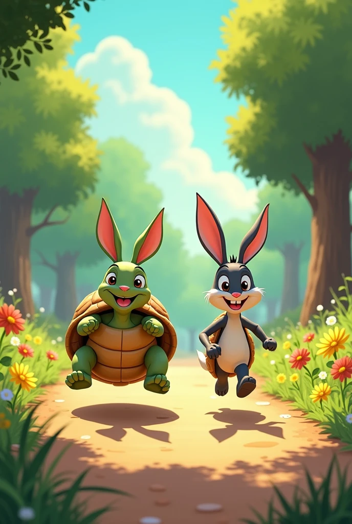 Create animated cartoon cute The Big Challenge
One day, the Tortoise said, "Let's have a race! I may be slow, but I can still win." The Hare laughed and said, "You can’t win against me! I’m the fastest animal in the forest!" But he agreed to the race
