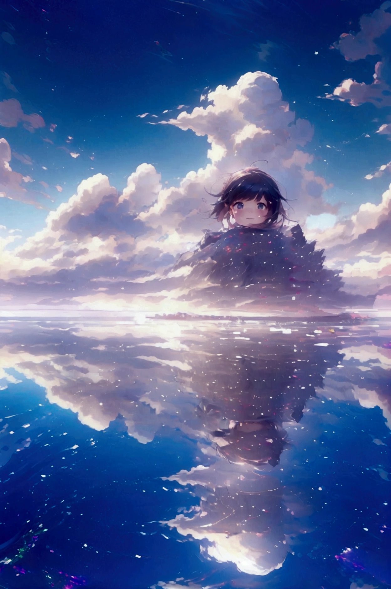 ((Puddle))、((Girl reflected on the water))