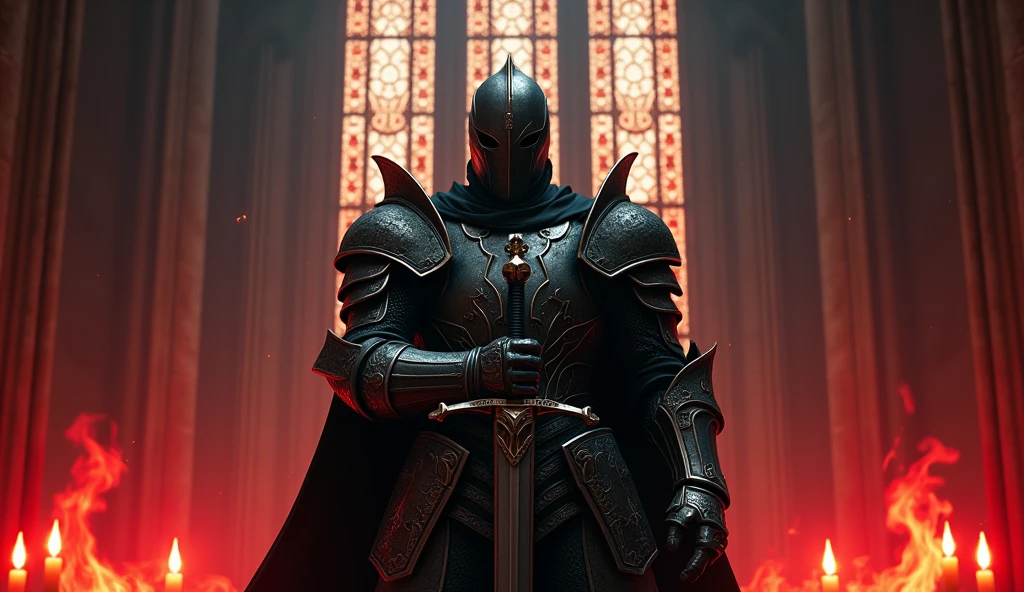 8k、Equipped with dark knight armor and sword ,large stained glass ,(number々の賞を受賞したmasterpiece、Incredible detail、Texture、Maximum details)red flame candlearafed image of a man in a white robe holding a sword, shadowbringers cinematic, by Yang J, square enix cinematic art, anime epic artwork, graphic artist magali villeneuve, from arknights, 2. 5 d cgi  fantasy artwork, fanart best artstation, with large sword, epic fantasy art style hd,  wallpaper 8 k, High resolution, masterpiece, Highest quality, Intricate details, Very detailed, Clear focus, practical skin texture, texture, Shot with Canon, 85mm, Shallow and deep, Kodak Vision Color, Exactly, Very detailed, photograph_\(Extremist\), photographpractical, practical, Post-processing, Maximum details, Roughness, Real Life, Extremist practical, Photorealism, photographgraphy, 8K Ultra HD, photographgraphy