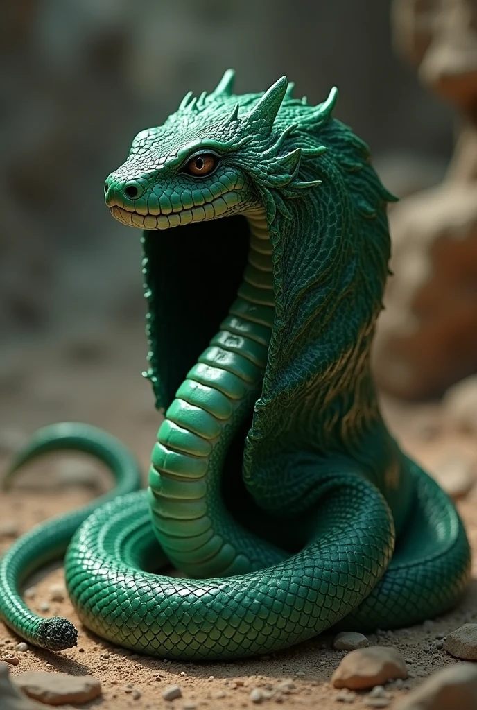 A Rattlesnake wearing an emerald green hood