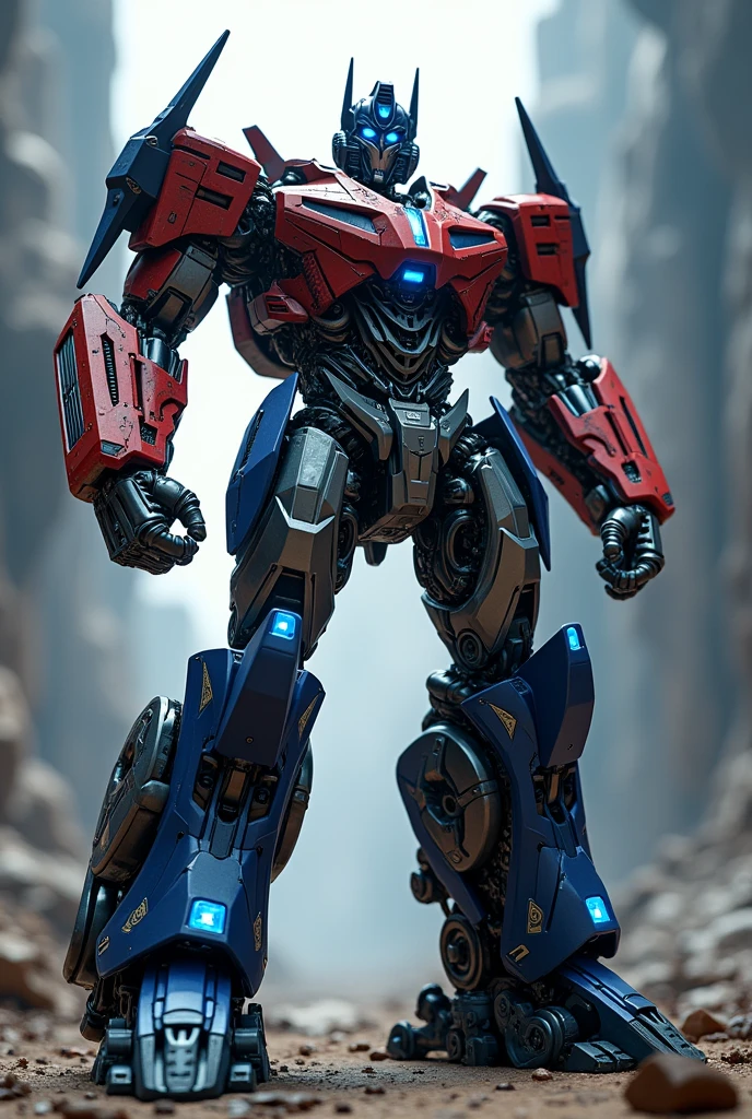 Optimus Prime, Transformers, mechanical robot, cyborg, futuristic sci-fi, glowing blue energon cubes, intricate mechanical details, dynamic action pose, cinematic lighting, dramatic shadows, highly detailed, 8k, photorealistic, hyper detailed, volumetric lighting, cinematic composition