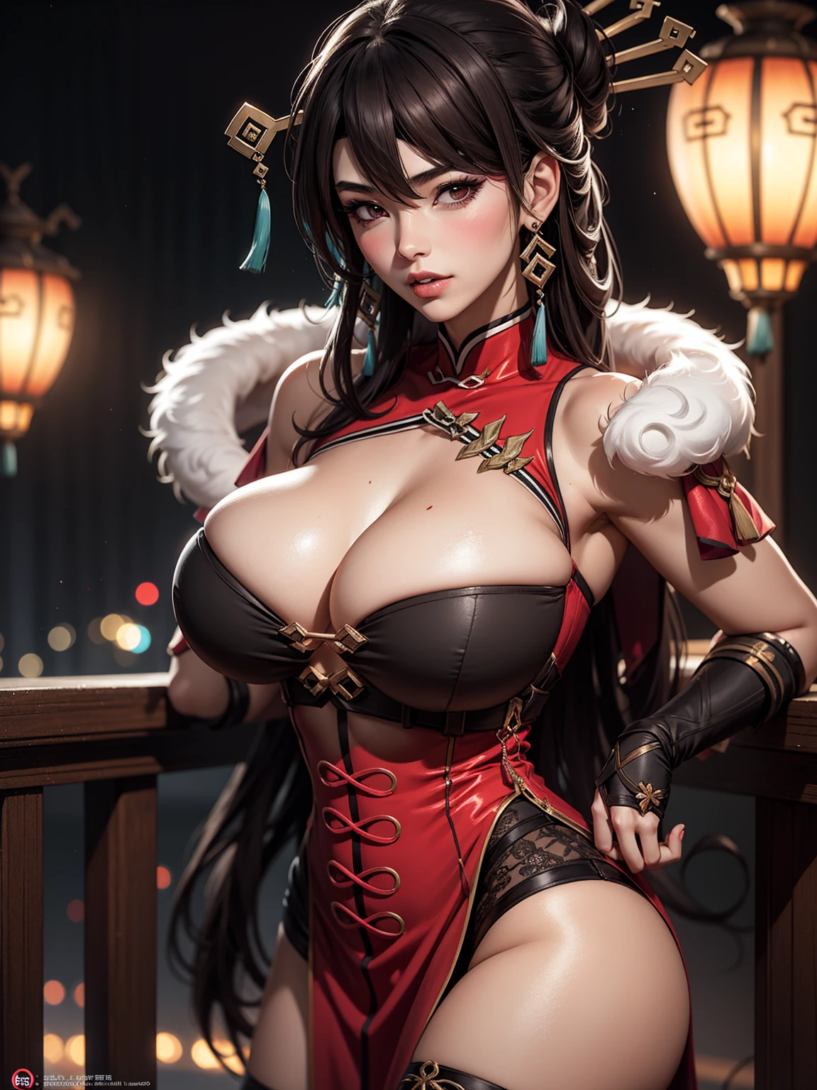 Beidoudef, slim body, huge breast, blush, official art, night,