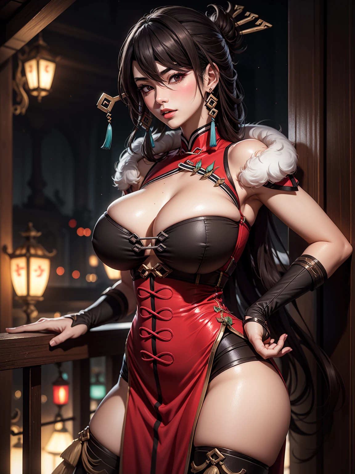 Beidoudef, slim body, huge breast, blush, official art, night,