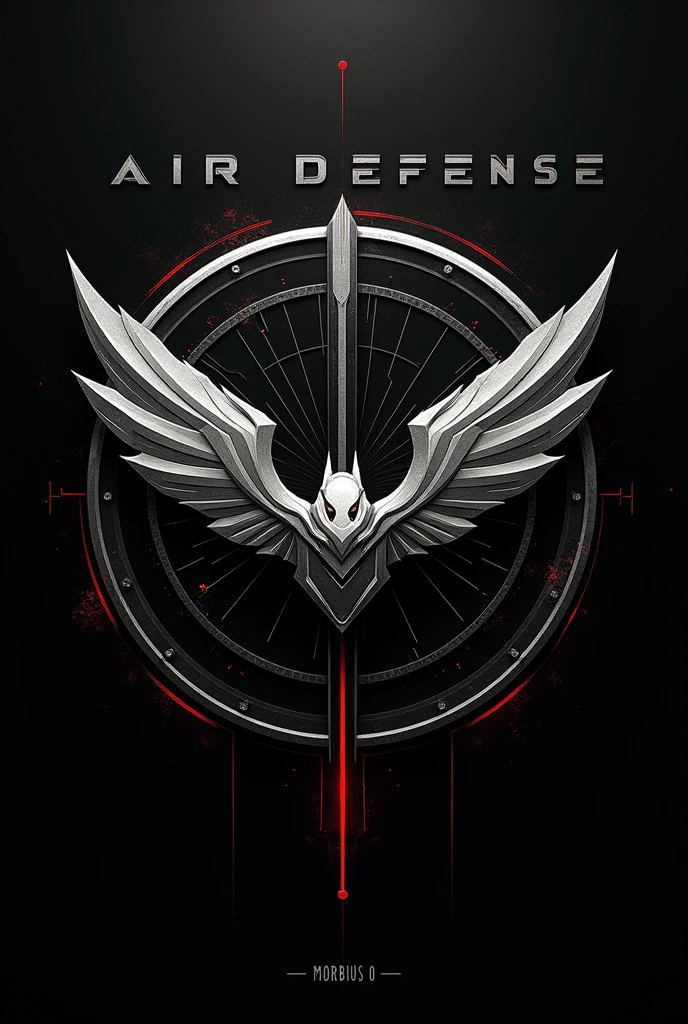 design:
Parche's Fund: A background in dark tones (black and gray) to reflect the atmosphere of a night battlefield, similar to the atmosphere of Morbius.
Central Element: A stylized emblem of a bat with outstretched wings, symbolizing constant vigilance and the ability to "hunt" air threats, Inspired by the character of Morbius.
Secondary Details: Incorporating elements of technology and precision, such as fine lines or graphics representing radar or defense systems, alluding to the high technology and precision required for air defense.
Text: On top, the text “AIR DEFENSE” in large letters and at the bottom, "Morbius 01” in smaller letters, both in a modern and robust font style.
colors: Use a black color palette, Dark grey and dark red accents for an intense and professional touch, evoking the visual style of Morbius.