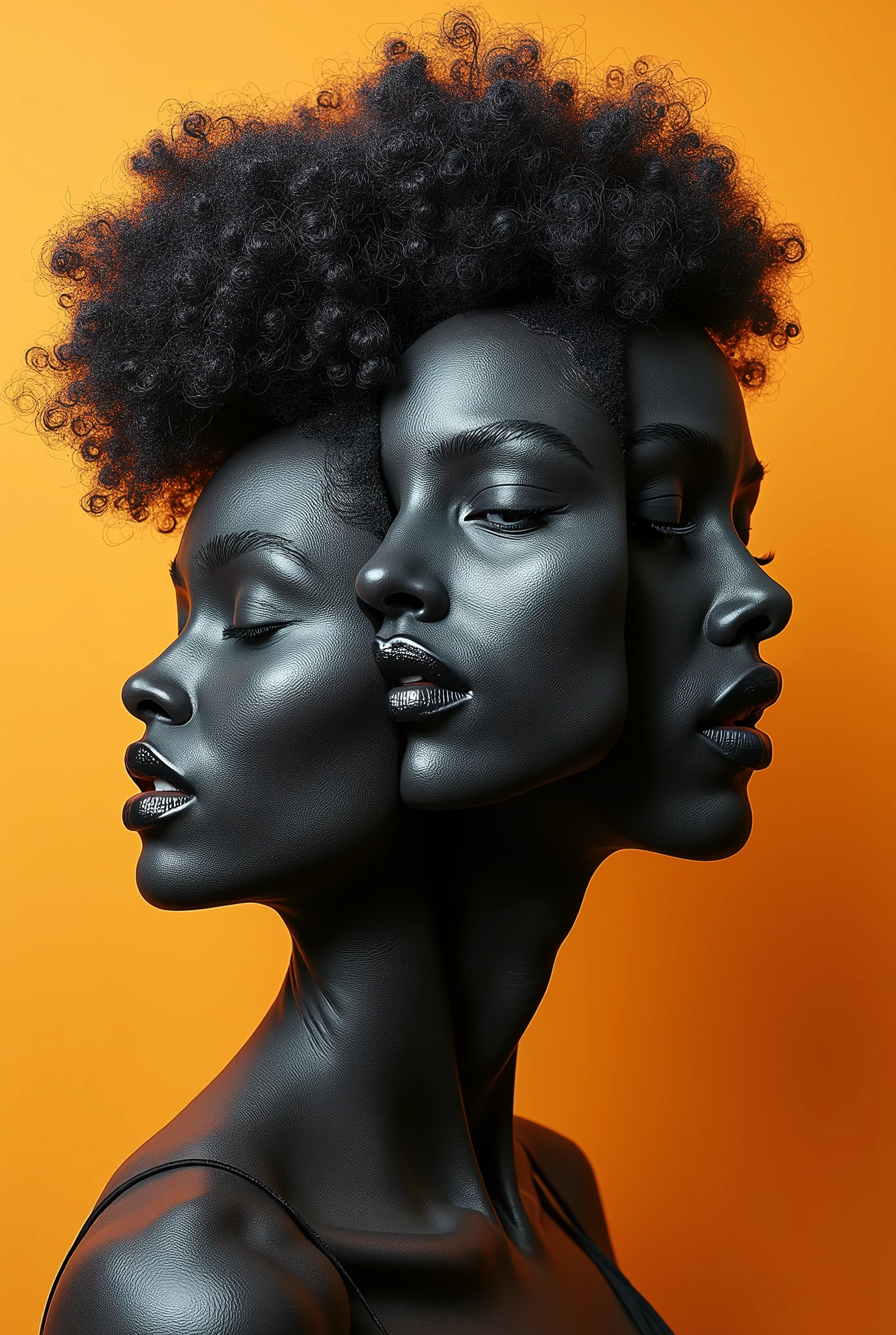 Expressionist artwork images of multiple floating heads of black women, 3d collage style, make it weird and gallery worthy