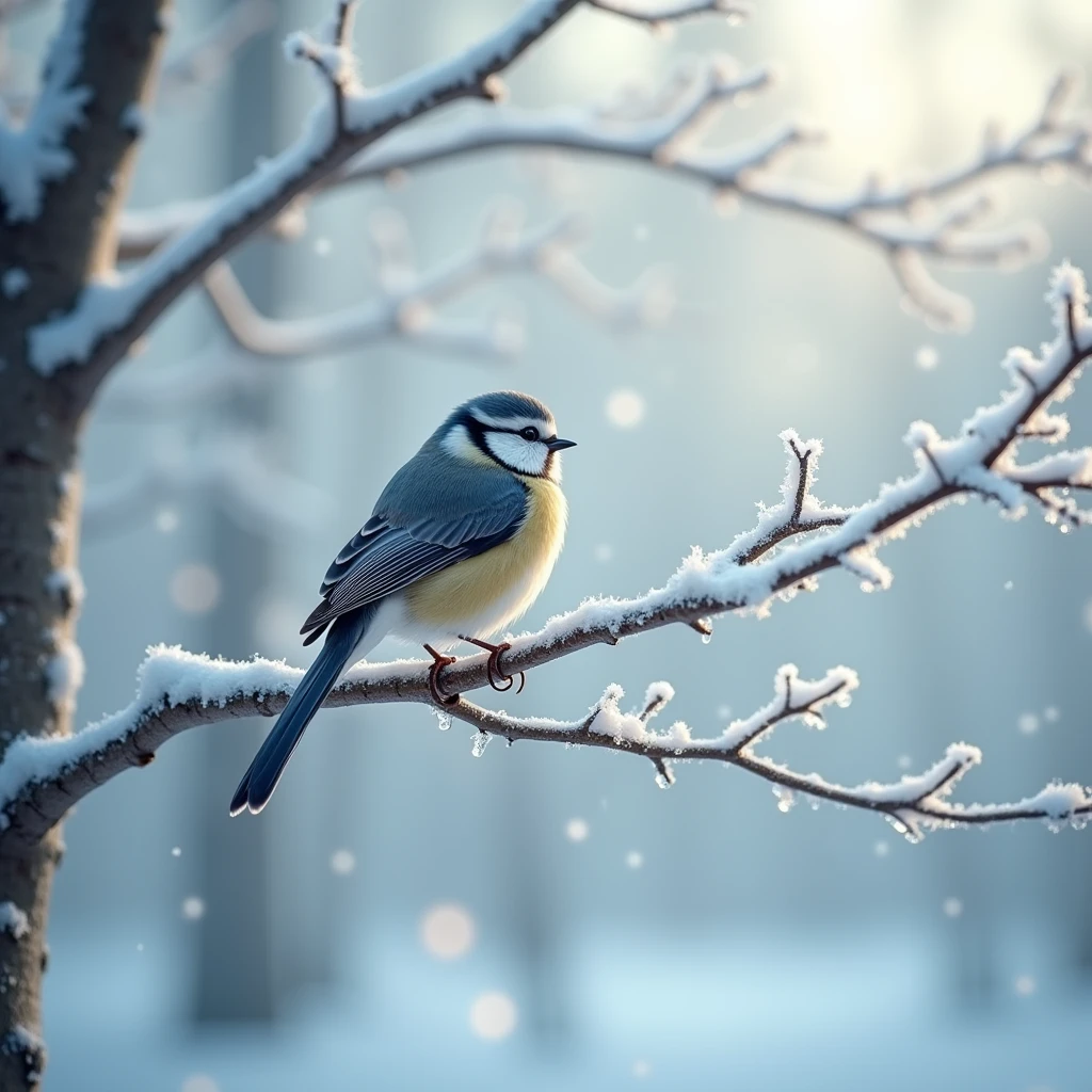 long-tailed tit, a snowy winter forest, beautiful detailed icy trees, detailed snow covered branches, intricate ice crystals, serene and peaceful landscape, soft natural lighting, muted color palette, ethereal atmosphere, (best quality,4k,8k,highres,masterpiece:1.2),ultra-detailed,(realistic,photorealistic,photo-realistic:1.37),cinematic composition,dramatic lighting,highly detailed snow textures,enchanting winter wonderland