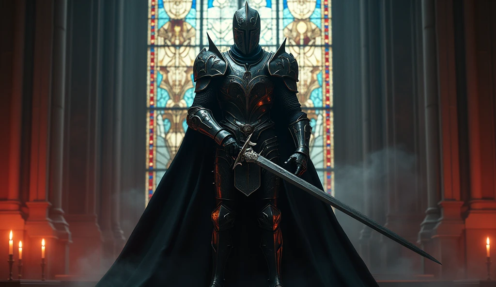 8k、Equipped with dark knight armor and sword ,large stained glass ,wear a black robe(number々の賞を受賞したmasterpiece、Incredible detail、Texture、Maximum details)red flame candlearafed image of a man in a white robe holding a sword, shadowbringers cinematic, by Yang J, square enix cinematic art, anime epic artwork, graphic artist magali villeneuve, from arknights, 2. 5 d cgi fantasy artwork, fanart best artstation, with large sword, epic fantasy art style hd, wallpaper 8 k, High resolution, masterpiece, Highest quality, Intricate details, Very detailed, Clear focus, practical skin texture, texture, Shot with Canon, 85mm, Shallow and deep, Kodak Vision Color, Exactly, Very detailed, photograph_\(Extremist\), photographpractical, practical, Post-processing, Maximum details, Roughness, Real Life, Extremist practical, Photorealism, photographgraphy, 8K Ultra HD, photographgraphy