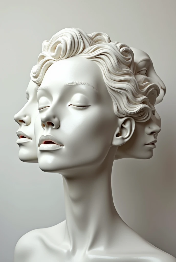 Expressionist artwork images of multiple floating heads of white women, 3d collage style, make it weird and gallery worthy