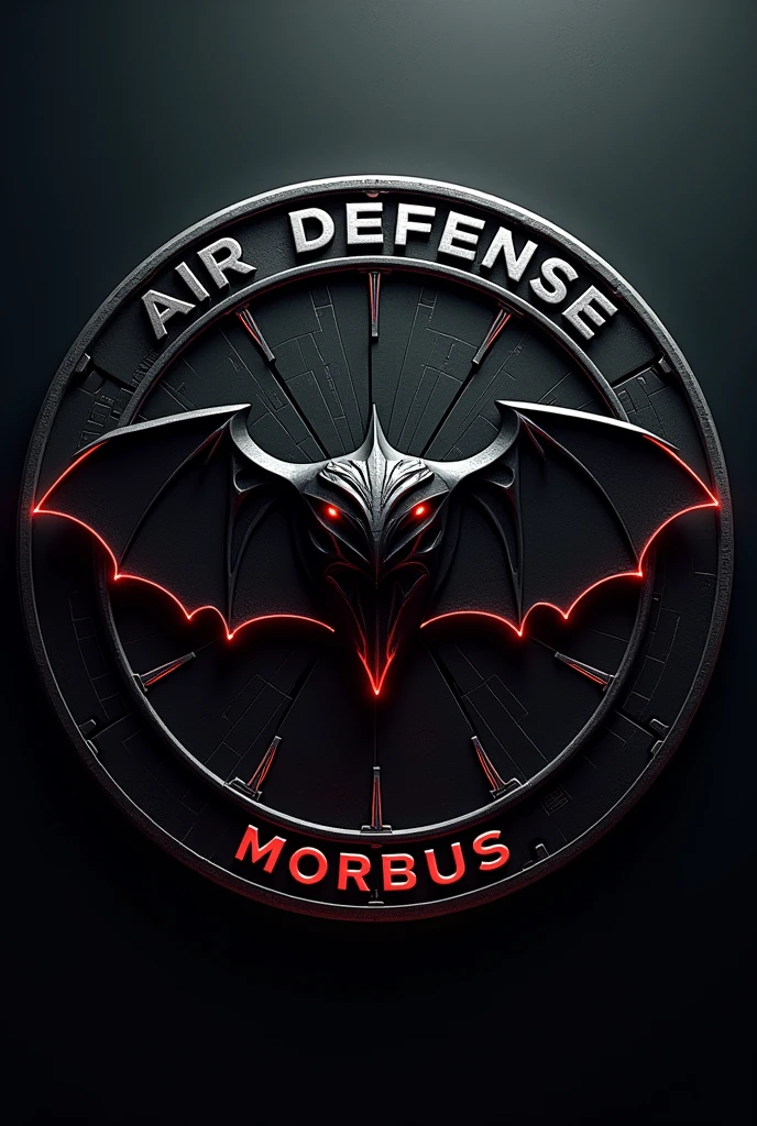 design:
Parche's Fund: A background in dark tones (black and gray) to reflect the atmosphere of a night battlefield, similar to the atmosphere of Morbius.
Central Element: A stylized emblem of a bat with outstretched wings, symbolizing constant vigilance and the ability to "hunt" air threats, Inspired by the character of Morbius.
Secondary Details: Incorporating elements of technology and precision, such as fine lines or graphics representing radar or defense systems, alluding to the high technology and precision required for air defense.
Text: On top, the text “AIR DEFENSE” in large letters and at the bottom, "Morbius 01” in smaller letters, both in a modern and robust font style.
colors: Use a black color palette, Dark grey and dark red accents for an intense and professional touch, evoking the visual style of Morbius.