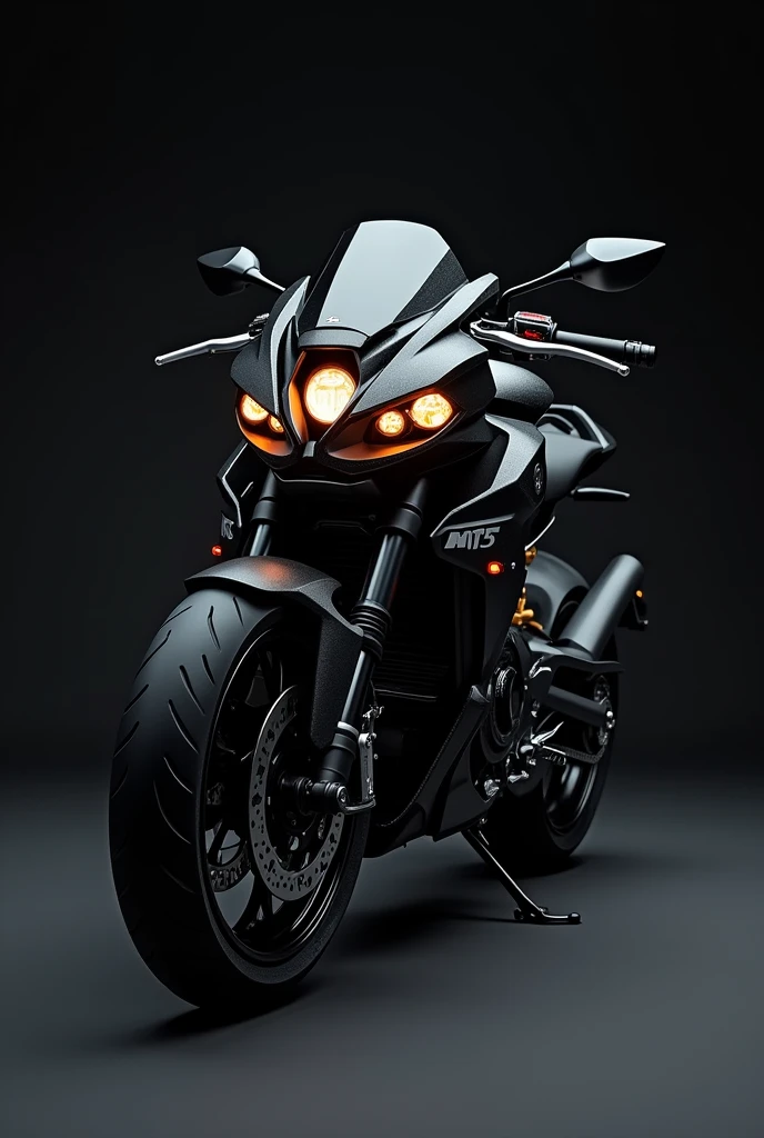 Mt 15 bike with black background and the red eay monster look