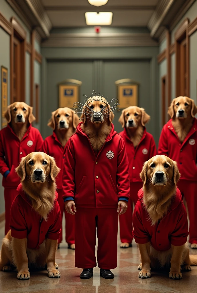 The house of paper series with seven golden retrievers