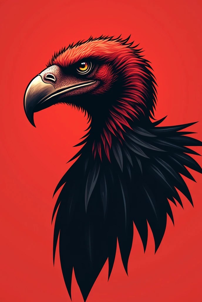 Make a vulture with just the outline in the form of a drawing with an angry face in red and black colors for a profile picture
