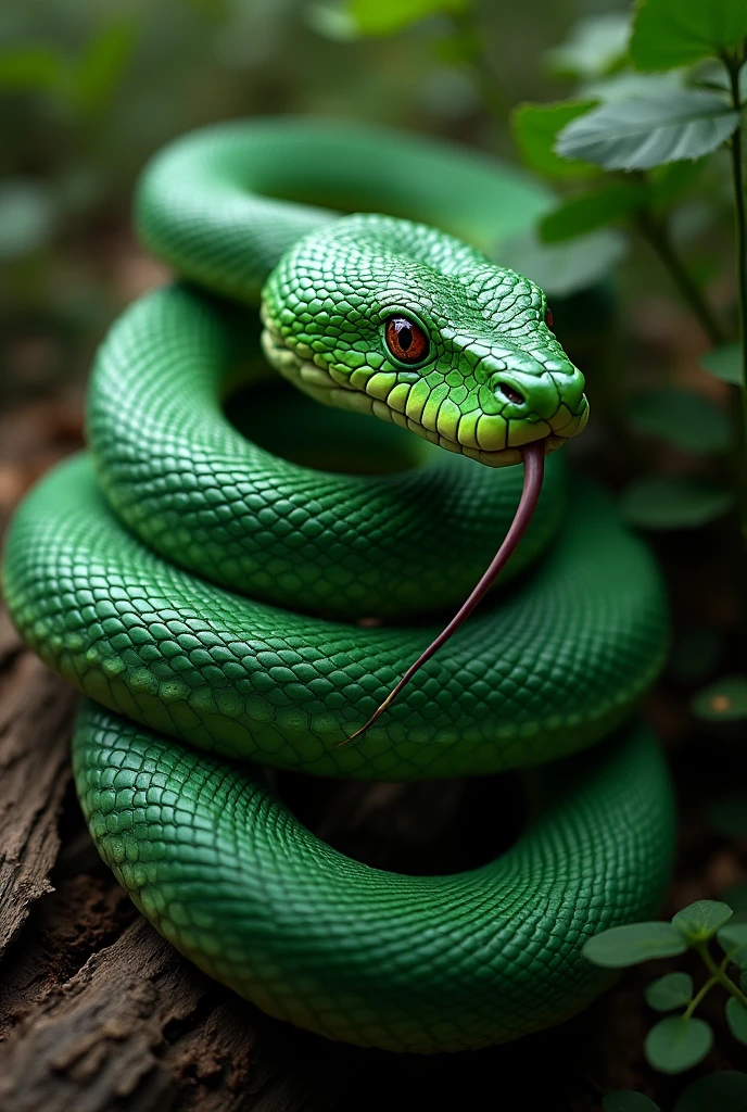 A green-coated rattlesnake