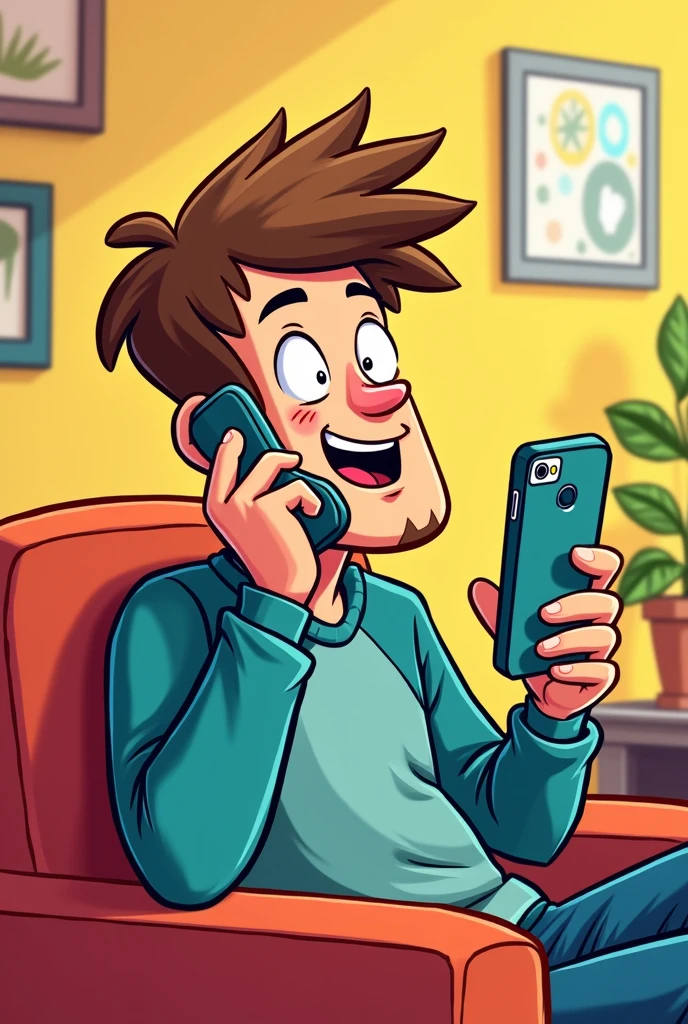 Man call phone with friend Cartoon 